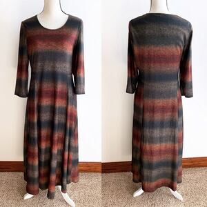 Serengeti Long Modest Brown Green Orange Ombré Earth Tones Lined Dress Size M